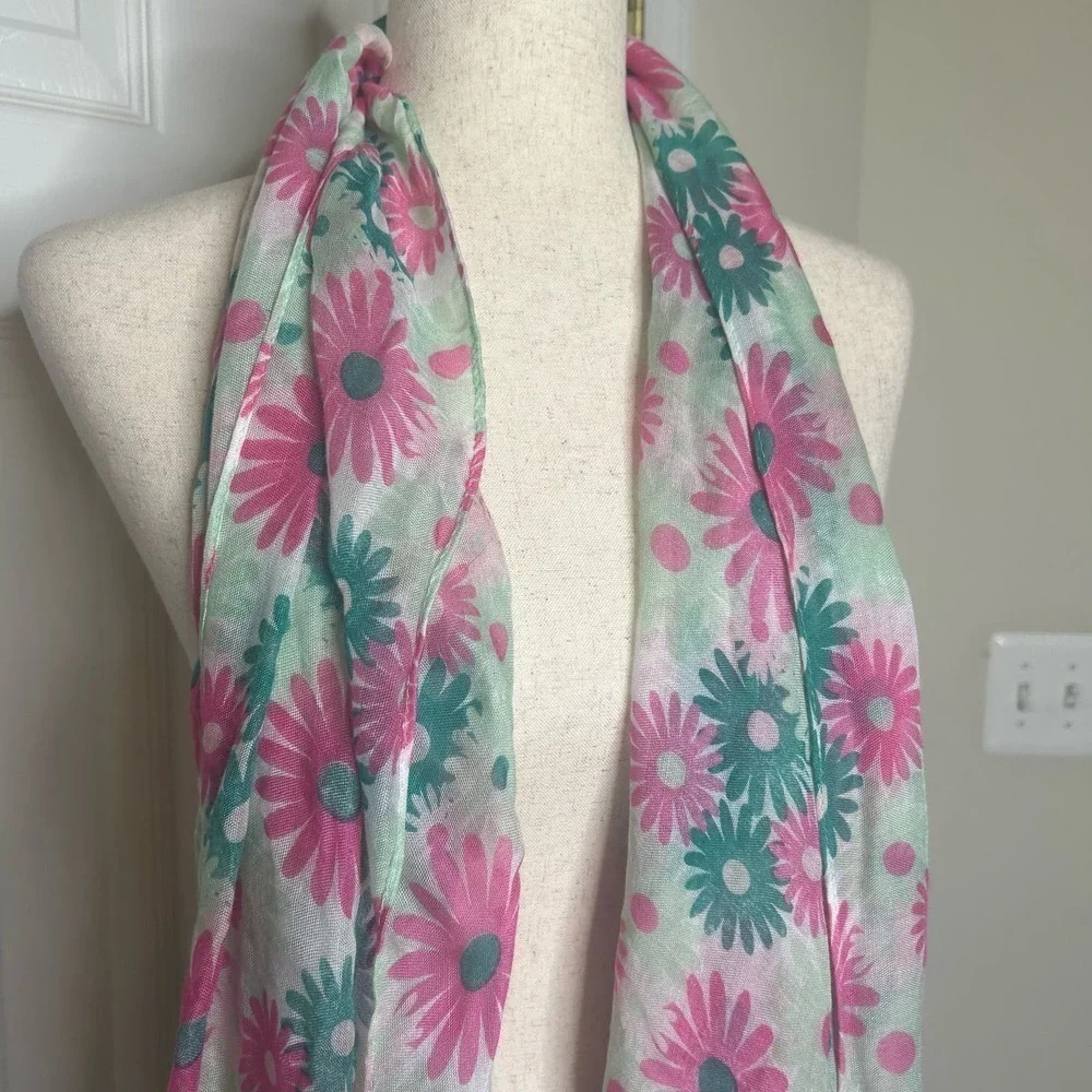 Charming Charlie Pink Flower Summer Scarf One Size